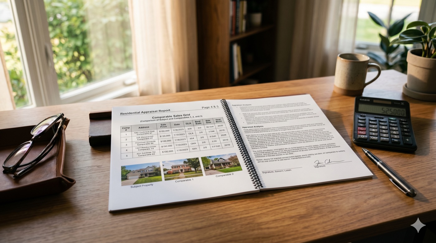 Open residential appraisal report with comparable sales grid